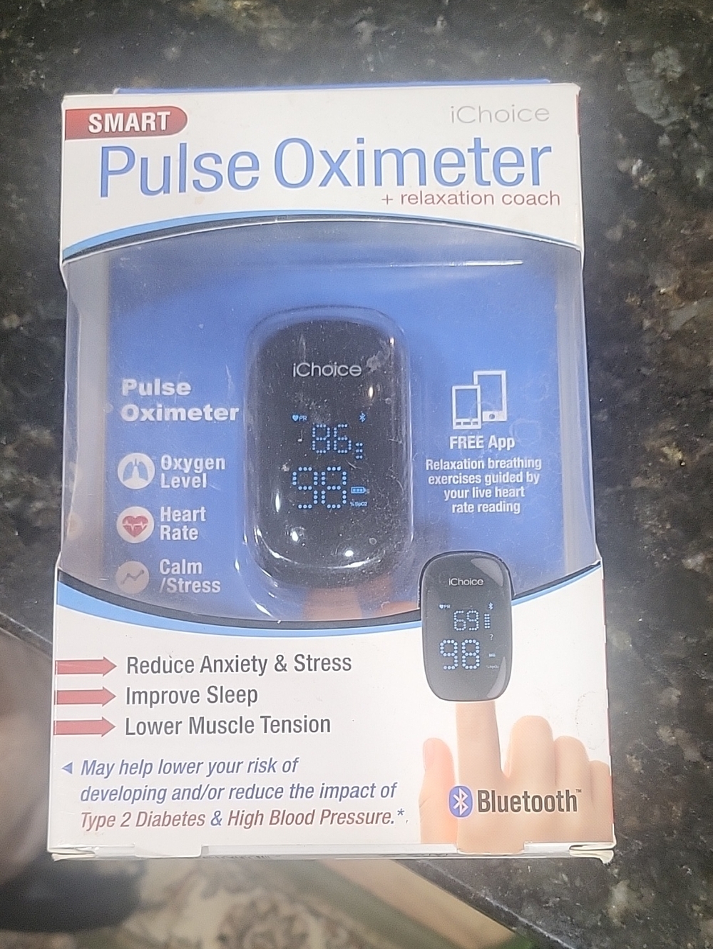 NIB iChoice Pulse Oximeter - Black/Blue Display